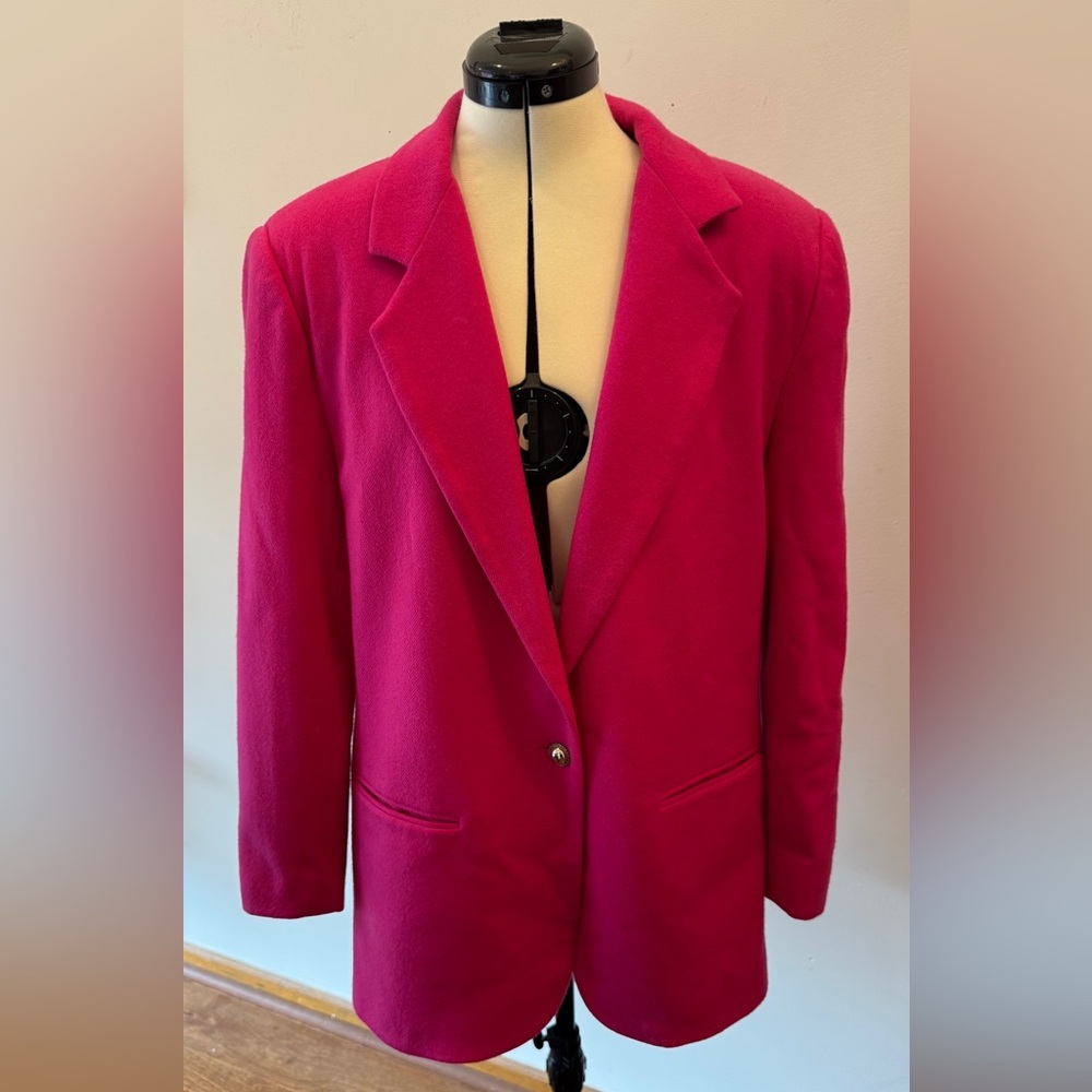 Vintage Hot Pink Wool Blazer 90s Oversized Statement Jacket Size 12